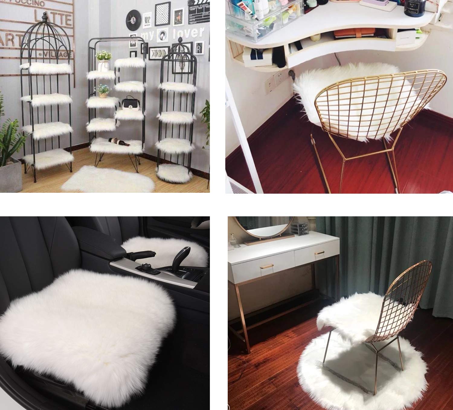 Amazon｜スクエアシープスキンシートクッション 豪華でソフトなファー